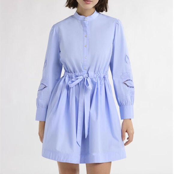 Free Assembly Women’s Cotton Tie Front Mini Dress with Long Sleeves Size L - Picture 1 of 8